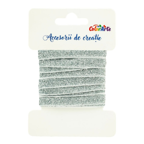Art & Craft si Artizanat - Accesorii creatie - panglica decorativa, argintie cu sclipici, 1cm x 3m, Colorarte MY036