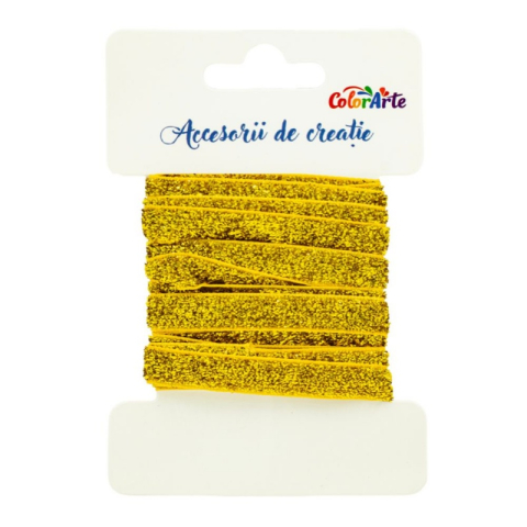 Art & Craft si Artizanat - Accesorii creatie - panglica decorativa, aurie cu sclipici, 1cm x 3m, Colorarte MY037