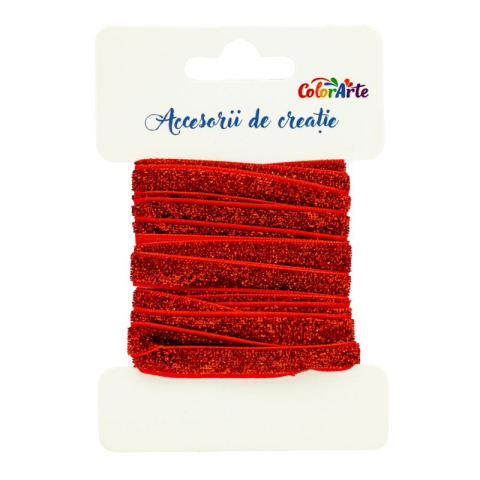 Art & Craft si Artizanat - Accesorii creatie - panglica decorativa, rosie cu sclipici, 1cm x 3m, Colorarte MY035