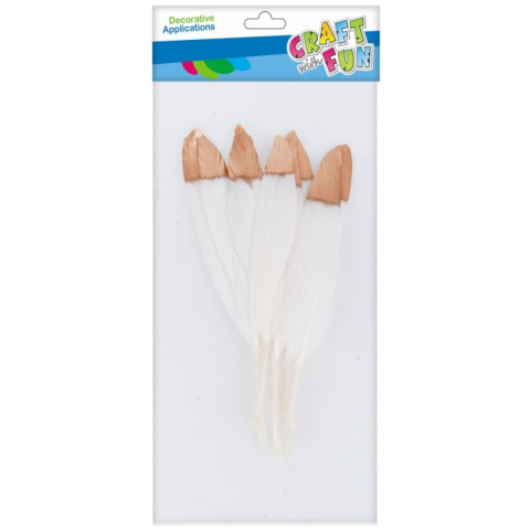 Art & Craft si Artizanat - Accesorii creatie - pene albe cu auriu, 14 cm, set 8 buc, Craft with Fun, 463660