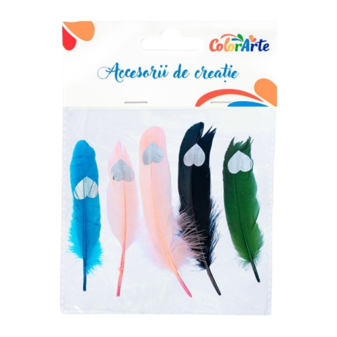 Art & Craft si Artizanat - Accesorii creatie - pene cu model inima, 17-20cm, set 4 buc, Colorarte MTCR-FE026