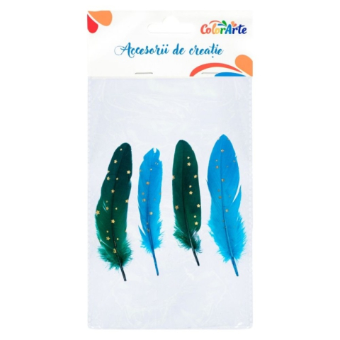 Art & Craft si Artizanat - Accesorii creatie - pene cu stelute aurii, 17-19cm, set 4 buc, Colorarte MTCR-FE025