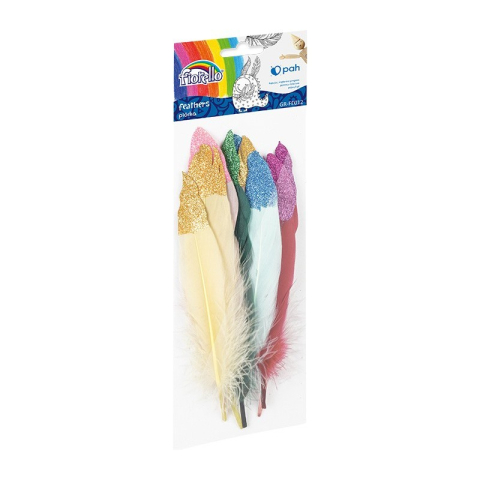 Art & Craft si Artizanat - Accesorii creatie - pene, diverse culori, 10-15cm, cu sclipici, set 10 buc, Fiorello, GR-FE012 / 170-2617