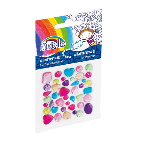 Art & Craft si Artizanat - Accesorii creatie - pietre pretioase plastic, diverse culori, 3-15mm, autoadezive, blister 42 buc, Fiorello, GR-DS137 / 170-2468