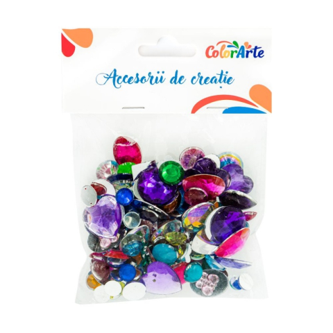 Art & Craft si Artizanat - Accesorii creatie - pietre pretioase plastic, diverse culori, diverse modele, 30 g/punga, Colorarte