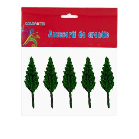 Accesorii Craft - Accesorii creatie - plastic - braduti Craciun, verde, 6cm, set 5 buc, Colorarte, MY34