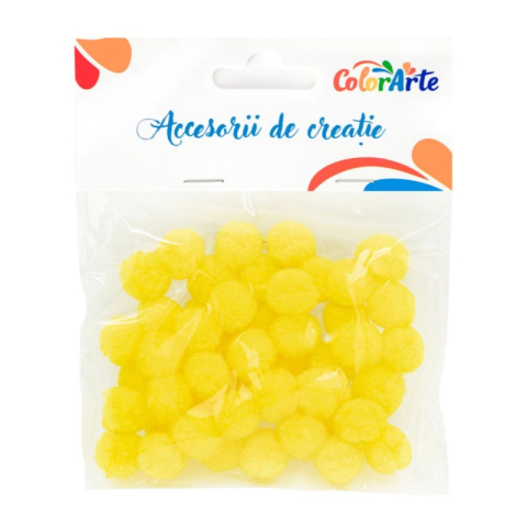 Art & Craft si Artizanat - Accesorii creatie - Pom Pom, galben, 10mm, set 50 buc, Colorarte, MY23
