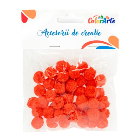 Art & Craft si Artizanat - Accesorii creatie - Pom Pom, rosu, 10mm, set 50 buc, Colorarte, MY21