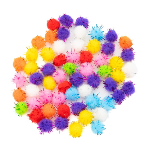 Art & Craft si Artizanat - Accesorii creatie - Pom Pom textil cu sclipici, diverse culori, 20mm, VRAC, set 500 buc, Colorarte