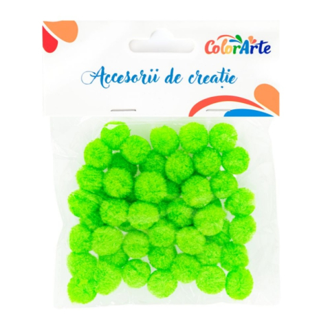 Art & Craft si Artizanat - Accesorii creatie - Pom Pom, verde deschis, 10mm, set 50 buc, Colorarte, MY22