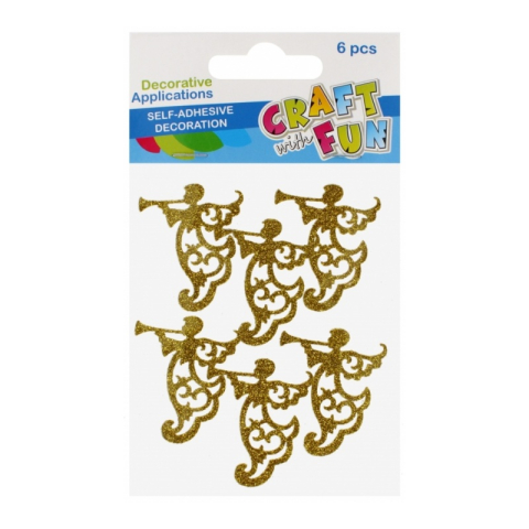 Stickere, Abțibilduri, Autocolante - Accesorii creatie - stickere autoadezive - ingeri decorativi, aurii, 10x17 cm, set 6 buc, Craft with Fun 521540