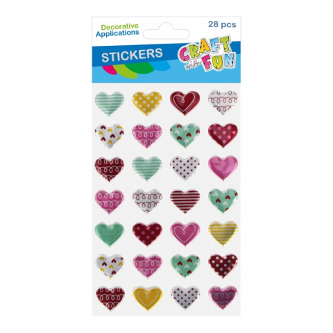 Art & Craft si Artizanat - Accesorii creatie - stickere autoadezive - inimi diverse culori, cu model, set 28 buc, Craft with Fun 545814