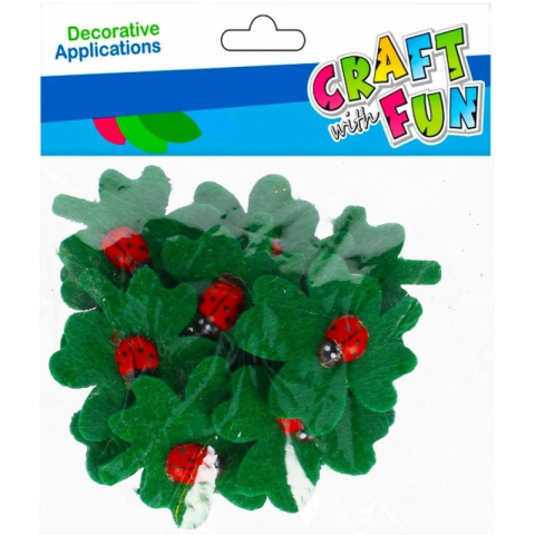 Art & Craft si Artizanat - Accesorii creatie - trifoi cu buburuze fetru, autoadeziv, set 12 buc, Craft with Fun, 501385
