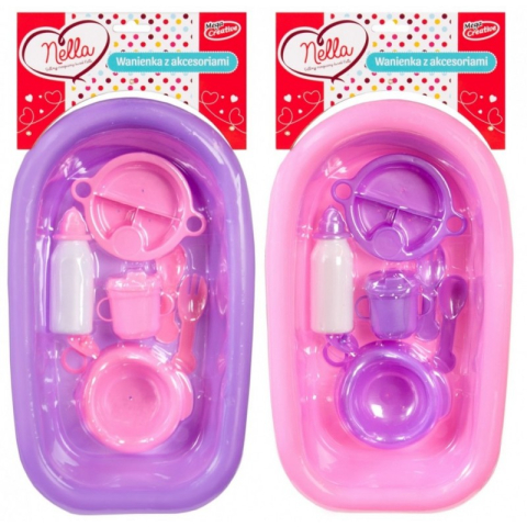 Jucării și Jocuri pentru copii - Accesorii papusi - Nella - cada de baie cu accesorii, diverse culori, 3+ ani, MegaCreative, 389649, 38x8x23cm