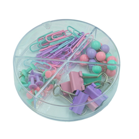 Articole pentru birou - Accesorii set birou Cnx, 62 piese, culori pastel - agrafe, ace gamalie, ace tabla, clips