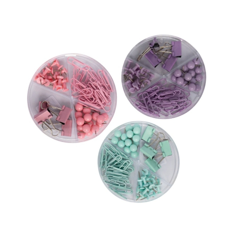 Articole pentru birou - Accesorii set birou Cnx, 62 piese, diverse culori - agrafe, ace gamalie, ace tabla, clips