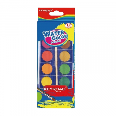 Acuarele, Tempera, Pensule - Acuarele Keyroad 12 Culori cu Pensula, Opace, 28mm, Carcasa PVC