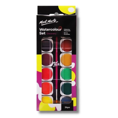Art & Craft si Artizanat - Acuarele Mont Marte PMHS0024, Watercolours, 26 culori + pensula + tub alb, pastila 30mm
