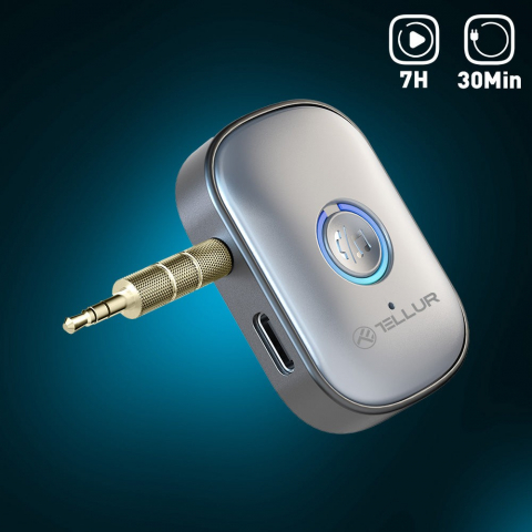 Adaptor Bluetooth 5.3 Tellur, receiver audio cu port AUX 3.5 mm, gri [9]