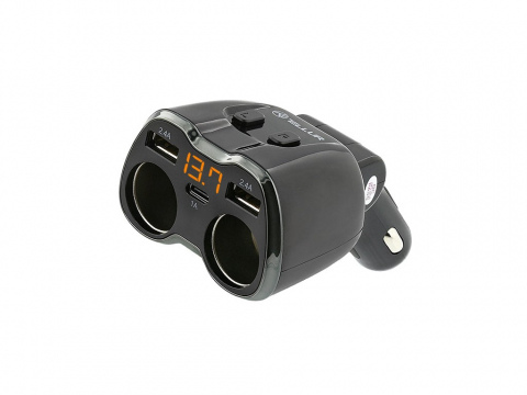 Adaptor splitter Tellur 2 prize brichetă auto, 2 x USB, Type-C, negru [1]