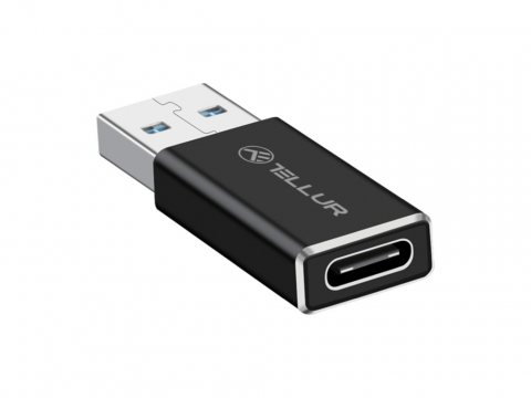 Periferice IT - Adaptor Tellur USB-A (tată) la USB-C (mamă), aluminiu