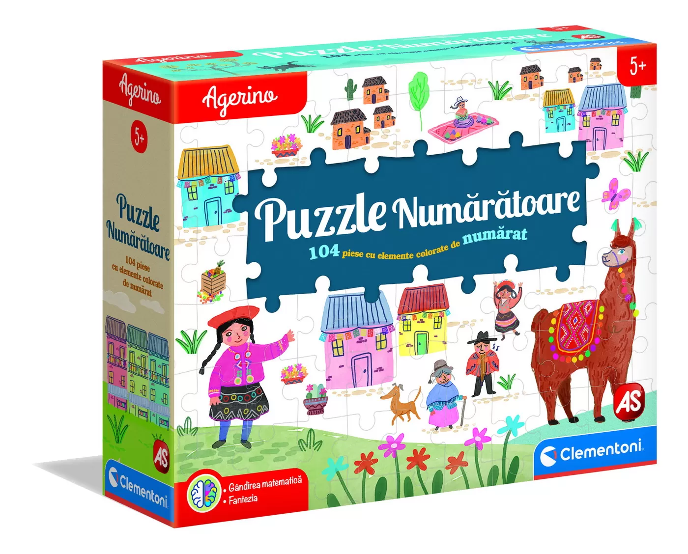 Puzzle 100 - 299 piese - Puzzle Numaratoare, 104 piese cu elemente colorate de numarat, Agerino, Clementoni, varsta de la 5 ani la 7 ani