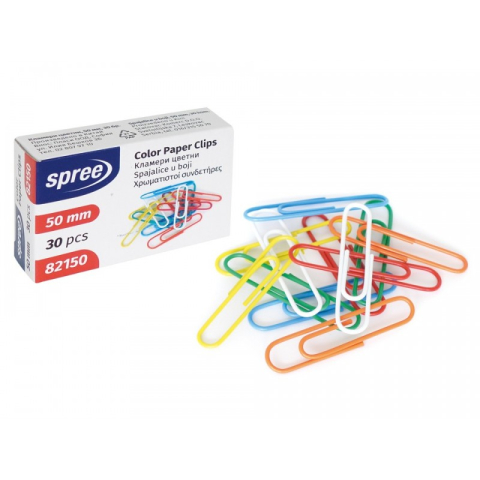 Birotică și Papetărie - Agrafe 50mm pvc colorate din plastic  Spree 24buc/ct/folie