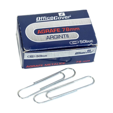 Articole pentru birou - Agrafe birou Office Cover, metalice, 78mm, argintii, cutie 50 buc