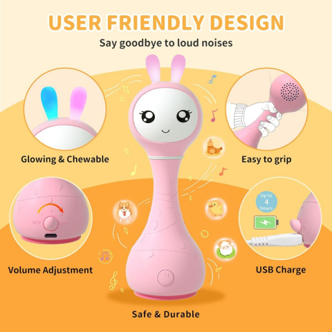 Alilo Smarty Bunny - Iepuras interactiv pentru bebelusi, roz, RO/EN varsta 0-6 luni ,1-2 ani ,2-3 ani ,3-5 ani ,, Unisex [5]