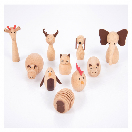 Animal Friends, set 10 animalute din lemn, TickiT, 3-7 ani [3]