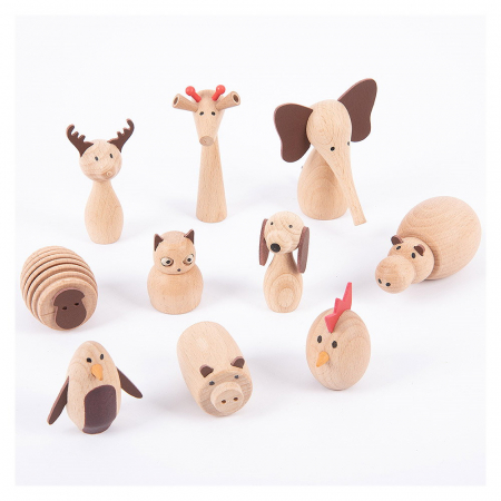 Jucării STEM, Știință şi Experimente - Animal Friends, set 10 animalute din lemn, TickiT, 3-7 ani