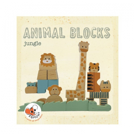 Jucării bebeluși - Animalele junglei, cuburi de lemn natur, de stivuit, Egmont toys, varsta 1 - 3 ani, Baiat, Fata