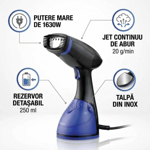 Electrocasnice & Climatizare - Aparat de calcat vertical Heinner 1630W | jet abur 20 g/min | Black Tulip