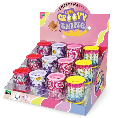 Creioane Grafit, Creioane Mecanice si Ascutitori - Ascutitoare de creion cu 2 gauri si container cu detalii tridimensionale Groovy Shine, 4 modele 