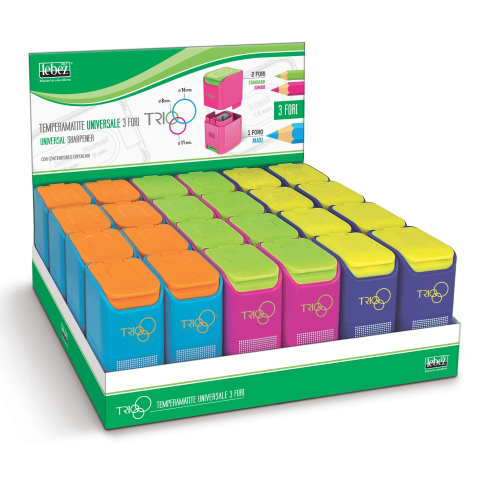 Creioane Grafit, Creioane Mecanice si Ascutitori - Ascutitoare de creion cu 3 gauri, Trio, cu container, 3 culori  varsta 3 ani+,6 ani+,8 ani+