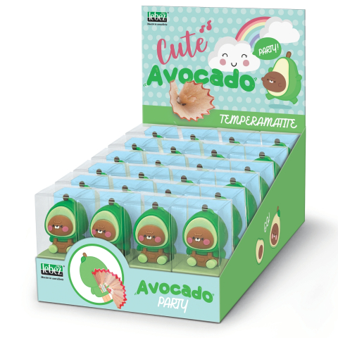 Rechizite Școlare - Ascutitoare de creion cu o gaura, Avocado Party (24 buc/display), copii varsta 3 ani+,6 ani+,8 ani+