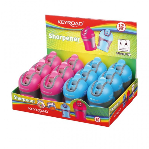 Ascutitoare dubla Keyroad KR971584, 2 orificii, plastic, cu rezervor, pentru creioane grafit, diverse culori intense [3]