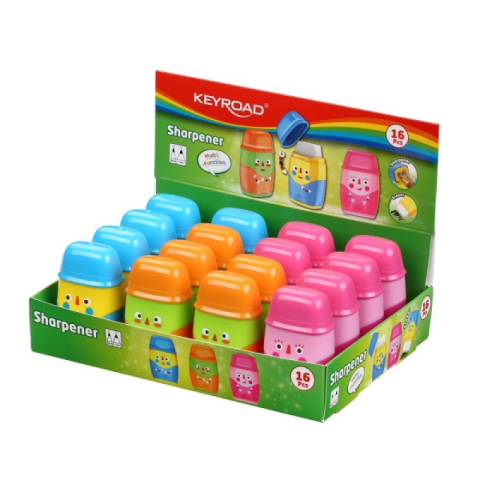Ascutitoare dubla Keyroad KR972119, 2 orificii, plastic, cu radiera, cu rezervor, diverse culori [5]