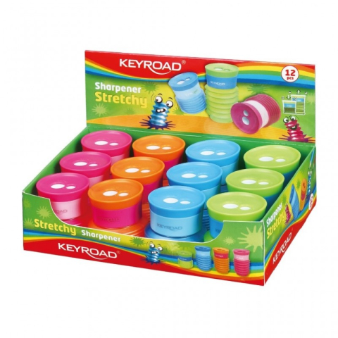 Ascutitoare dubla Keyroad Stretchy KR971263, 2 orificii, plastic, cu rezervor, pe blister, diverse culori [3]