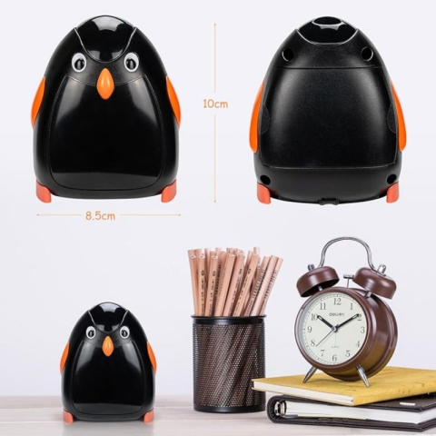 Ascutitoare electrica Eagle EG-5008, alimentare 4 baterii AA neincluse, 1 orificiu, 8mm, model pinguin, plastic, negru [1]