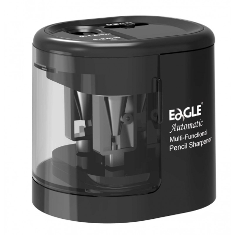 Rechizite Școlare - Ascutitoare electrica Eagle EG-5161, alimentare 4 baterii AA neincluse, 2 orificii, 6-12mm, plastic, negru