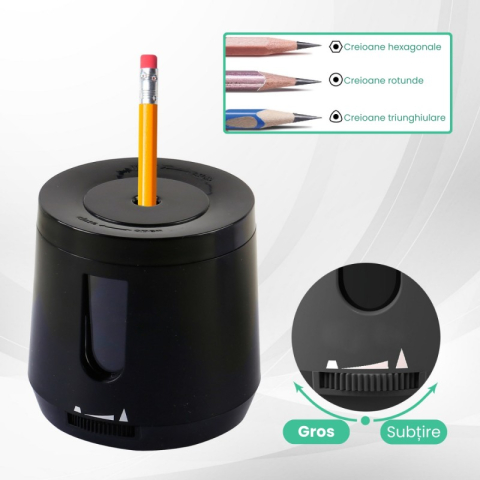 Ascutitoare electrica Eagle TY49, alimentare 2 baterii AA neincluse, 1 orificiu, 6-8mm, plastic, negru [3]