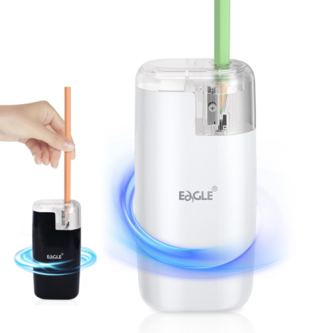 Creioane Grafit, Creioane Mecanice si Ascutitori - Ascutitoare electrica Eagle TY61, alimentare 2 baterii AA neincluse, 1 orificiu, 6-8mm, plastic, alb / negru
