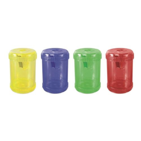 Rechizite Școlare - Ascutitoare plastic DONAU simpla cu container rotund 38 x 59 x 38 mm diverse culori 40/set 480/bax