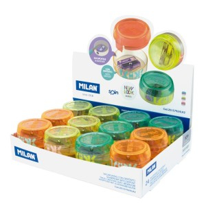 Rechizite Școlare - Ascutitoare plastic simpla cu container spin look 2 milan 24 buc