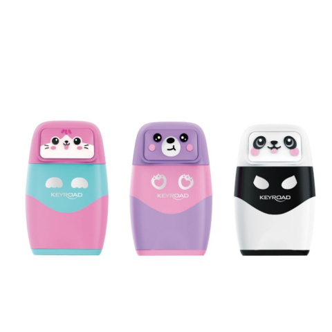 Corectoare, PIC, Radiere si Gume de Sters - Ascutitoare simpla Keyroad Bounce Buddies KR980094, 1 orificiu, plastic, cu radiera, cu rezervor, diverse fete animalute
