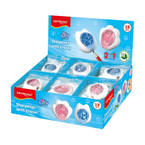 Corectoare, PIC, Radiere si Gume de Sters - Ascutitoare simpla Keyroad Kitty KR972406, 1 orificiu, plastic, cu radiera, diverse culori