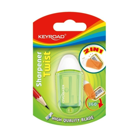 Ascutitoare simpla Keyroad Twist KR970711, 1 orificiu, plastic, rotativa, cu radiera, pe blister [2]