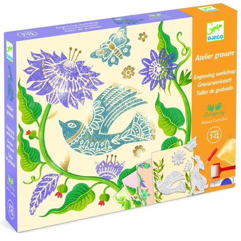 Art & Craft si Artizanat - Atelier creativ de gravura Pasiune pentru flori, Djeco Fata, varsta +9 ani, 6 - 9 ani