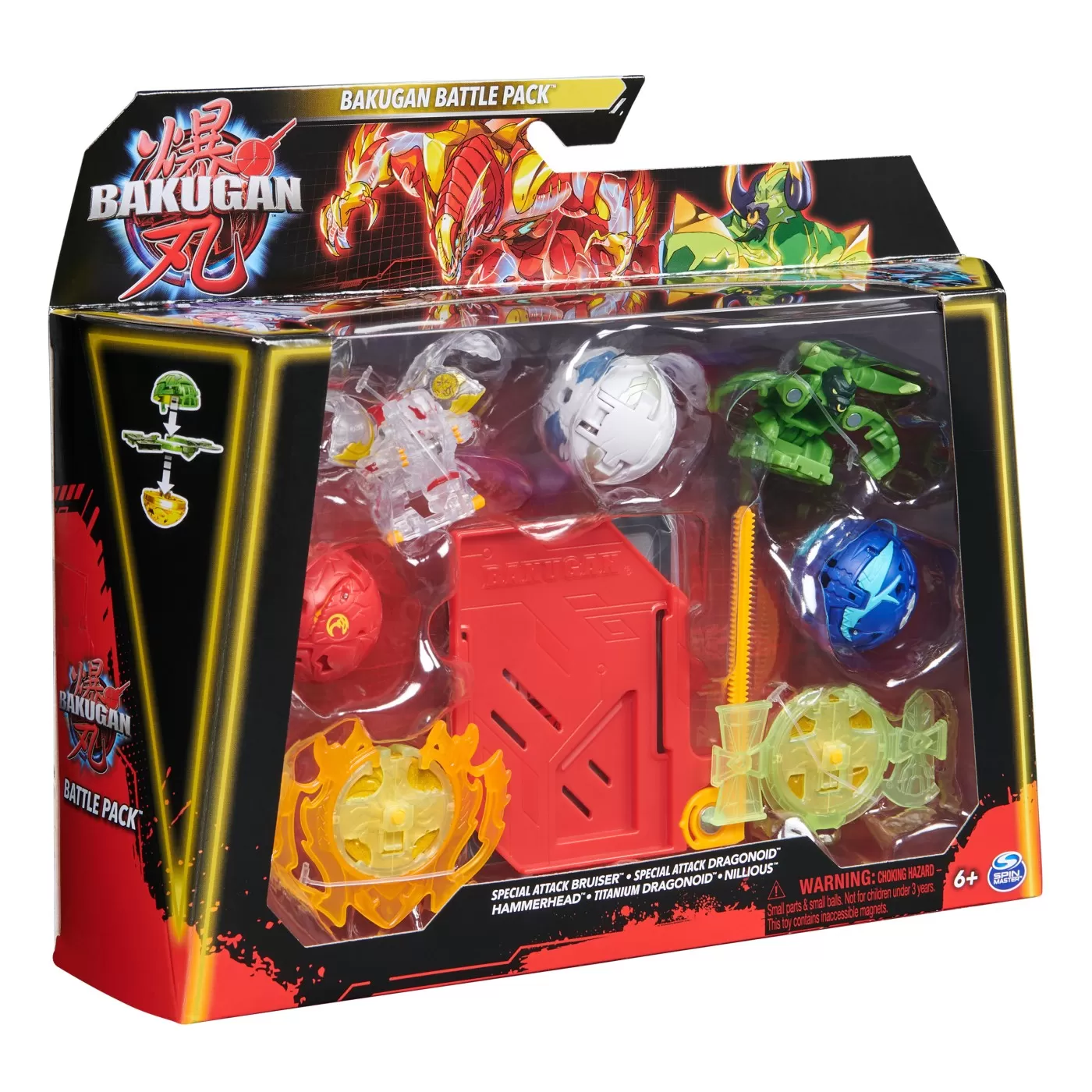 Jucării și Jocuri pentru copii - Bakugan set de lupta bruiser, dragonoid, hammerhead, titanium dragonoid si nillious, varsta de la 6 ani la 12 ani
